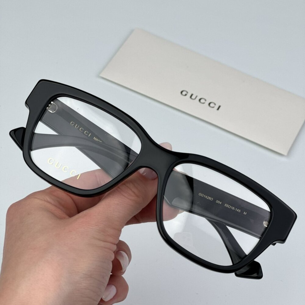 Gucci Gg1428o 004 Brand New Eyeglasses Black Square Men